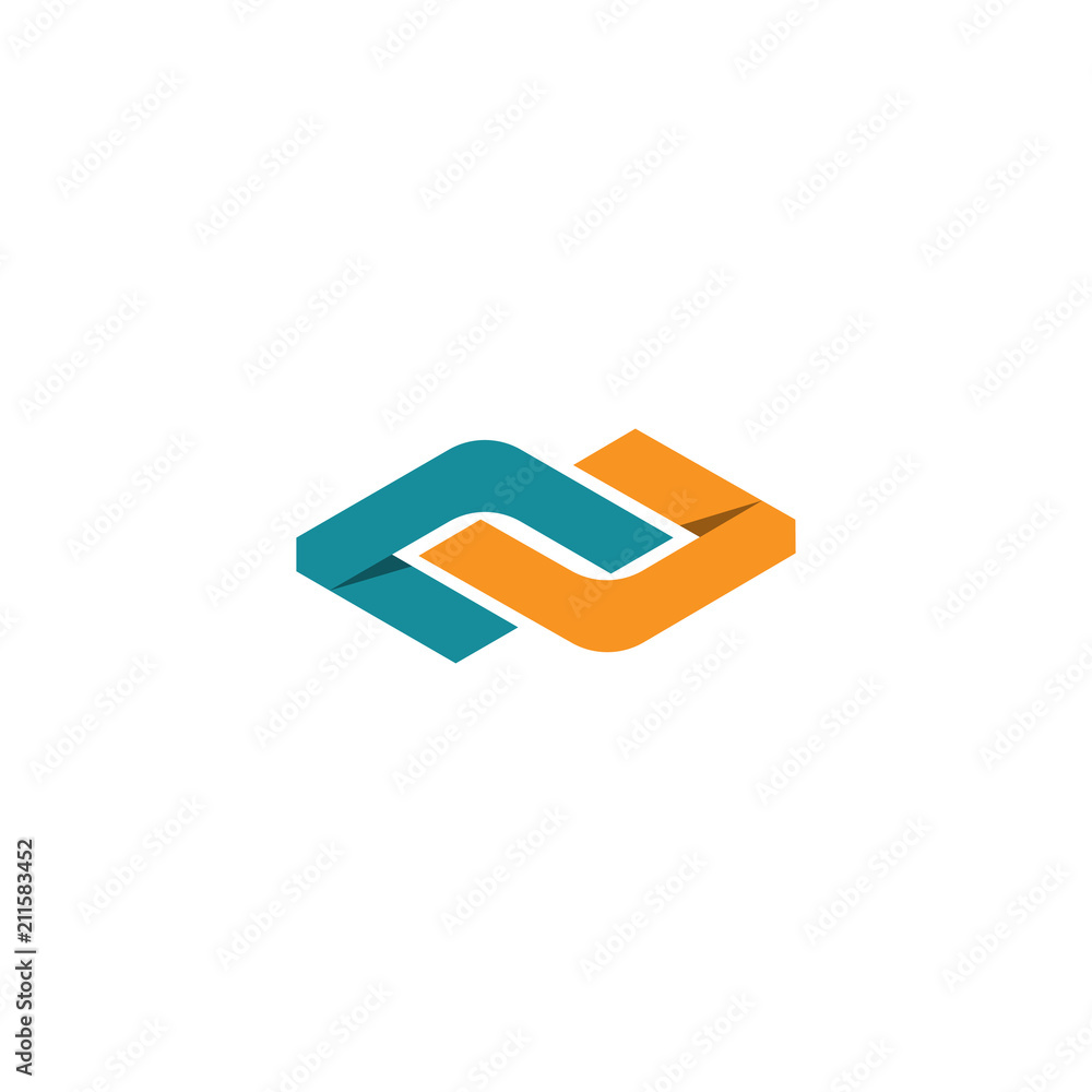 Poster abstract infinity letter nu chain cube logo element concept with gradient color. minimal design symb