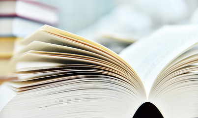 Books lying on the table in the public library