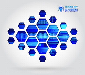 Abstract hi-tech background. Communication and engineering concept with hexagons. Futuristic high computer technology business background.