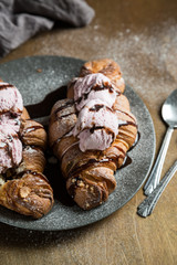 Ice cream balls in a croissant