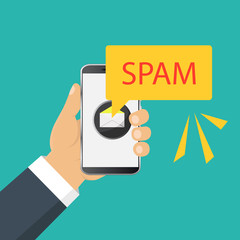 Spam data concept. Vector illustration. Attention spam message.