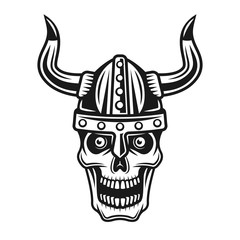 Skull of viking in horned protection helmet vector
