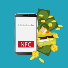 Vector icon. NFC touch payment concept.