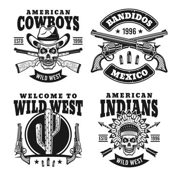 Western black vector emblems, badges, labels