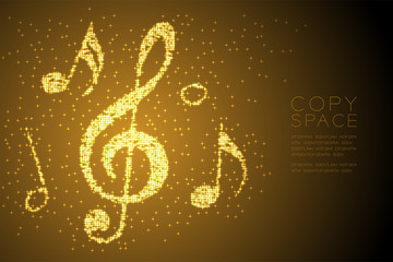 Abstract Shiny Bokeh star pattern Music note shape concept design gold color illustration isolated on brown gradient background with copy space, vector eps 10