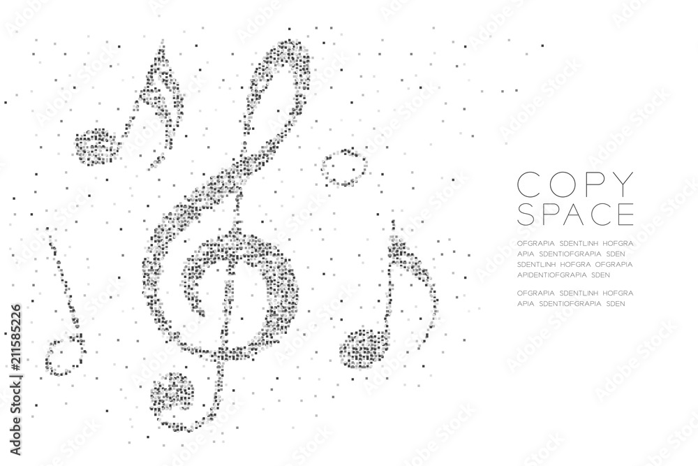 Poster abstract geometric square box pixel pattern music note shape concept design black color illustration