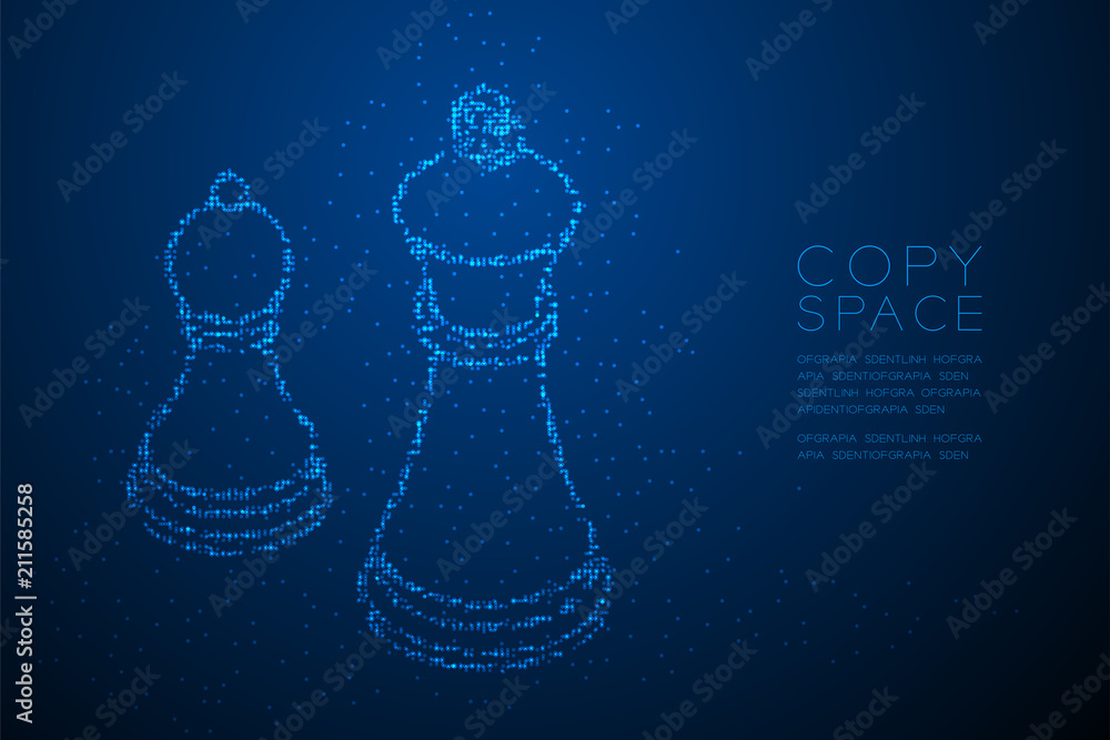 Poster abstract geometric bokeh circle dot pixel pattern chess queen and pawn shape, business strategy conc