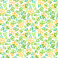 Vector seamless outline floral pattern.