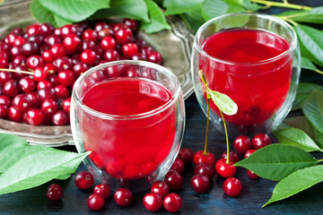 Fresh cherry juice in  glass