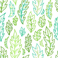 Vector seamless pattern of linear leaves.