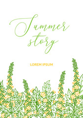 Obraz premium Summer story. Vector summer linear floral background.