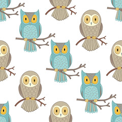 Naklejka premium Owls seamless pattern.