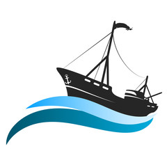 Fishing vessel on blue waves