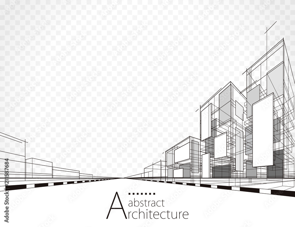 Aufkleber Architecture building perspective lines, modern urban architecture abstract background. 