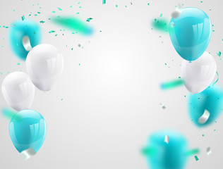 blue balloons, vector illustration Confetti and ribbons, Celebration background template with.