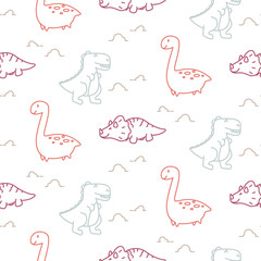 Dinosaurs line style cute baby seamless vector pattern. © Tapkimonkey