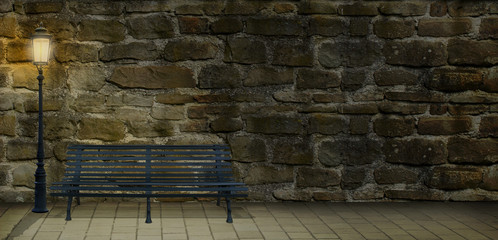 bench and street lamp