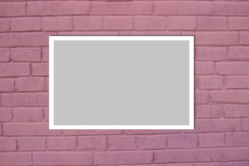 Purple brick wall pattern, background. Photo Frame Mock Up. Empty space for text design and message 
