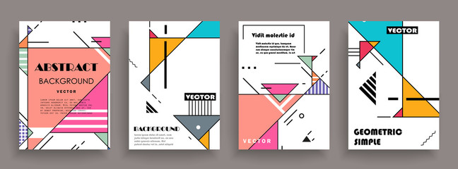 Covers templates set with graphic geometric elements. Applicable for brochures, posters, covers and banners. Vector illustrations. - obrazy, fototapety, plakaty