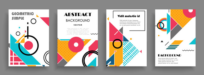 Covers templates set with graphic geometric elements. Applicable for brochures, posters, covers and banners. Vector illustrations.