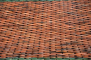 Close up of orange terracotts roof tiles on a temple in Asia
