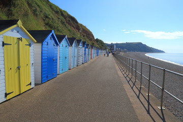Beach huts in town of Seaton in East Devon