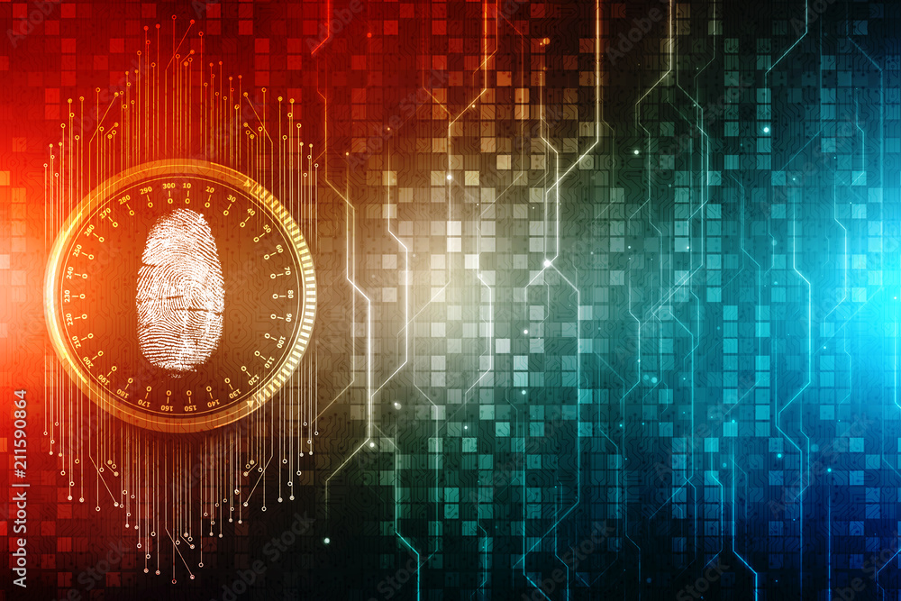 Poster security concept: fingerprint scanning on digital screen. cyber security concept