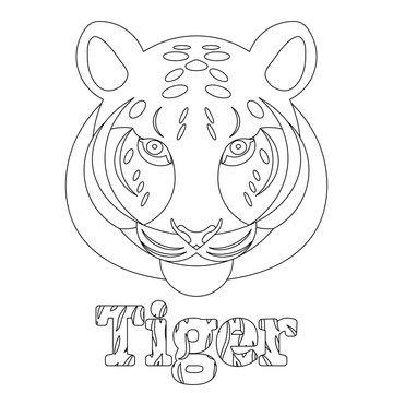 Tiger. Coloring page for kids. Wild mammal is an animal. Linear style