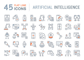 Set Vector Line Icons of Artificial Intelligence.