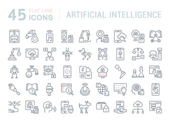 Set Vector Line Icons of Artificial Intelligence.