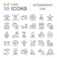 Set Vector Line Icons of Autonomous Car.