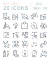 Set Vector Line Icons of Bike Sharing.