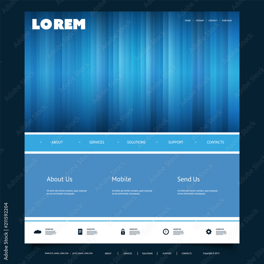 Poster website design template for your business with colorful striped pattern