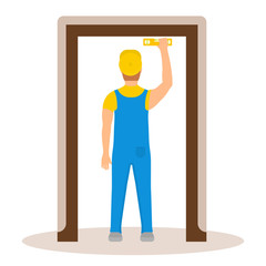 Vector Illustration of Door Installation.