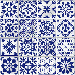 collection vectorielle de carreaux de mosaïque blancs et bleus de style oriental