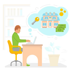 Flat Illustration of Purchase of Housing.