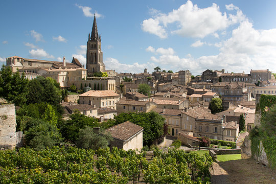 large top view French village Saint Emilion UNESCO World Heritage site near bordeaux France