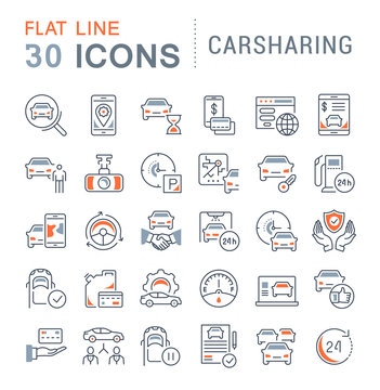 Set Vector Line Icons of Carsharing.