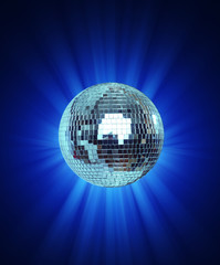 Shining Disco Ball on blue background light