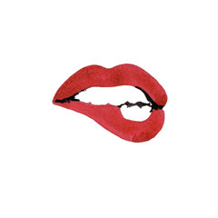 Hand-painted watercolor red lipstick lips illustration isolated on white background