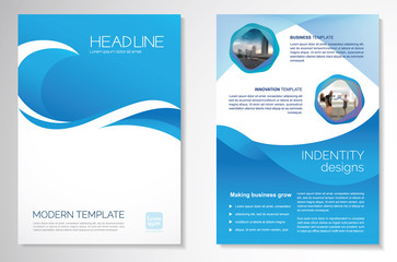 Template vector design for Brochure, Annual Report, Magazine, Poster, Corporate Presentation, Portfolio, Flyer, infographic, layout modern with blue color size A4, Front and back, Easy to use.