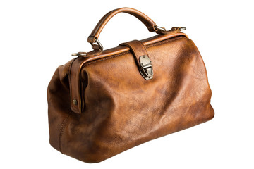 leather skin bag texture on white background with clipping path 