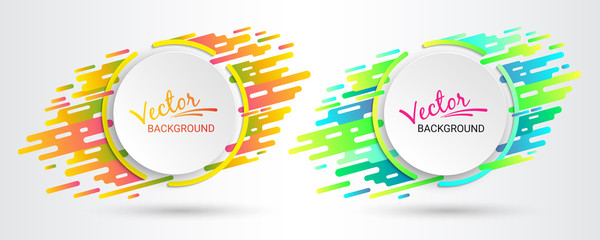 Bright colored shapes on a white background. Effect of motion of geometric elements. Blurred shadow. Stylish modern composition. Template for design projects. Vector illustration.