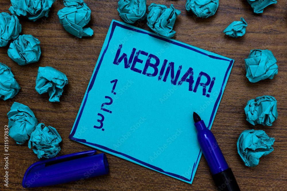 Aufkleber handwriting text webinar motivational call. concept meaning internet distance learning web elearning