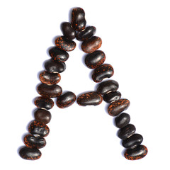The letter A is made of beans. Symbol of the English alphabet of beans on a white background.