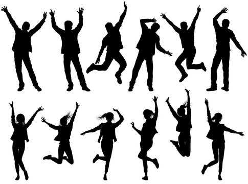 Illustration with happy people silhouettes isolated