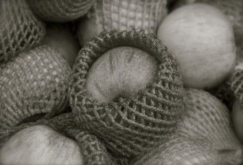 Black and white image of apples