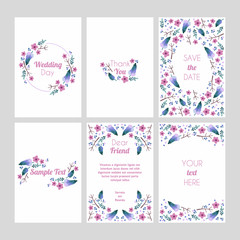 Fototapeta na wymiar Set of cards with floral design elements. Wedding ornament concept. Vector layout decorative greeting card or invitation design background