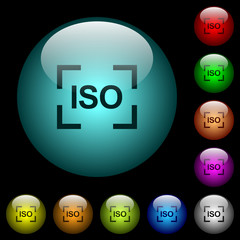 Camera iso speed setting icons in color illuminated glass buttons