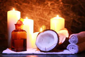 Obraz na płótnie Canvas candles spa coconut oil